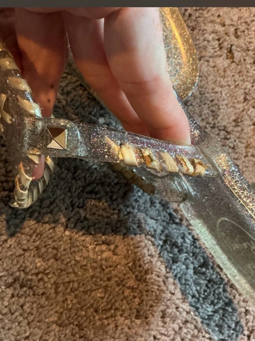 Metallic Silver Glitter Sandals by Jack Roger’s